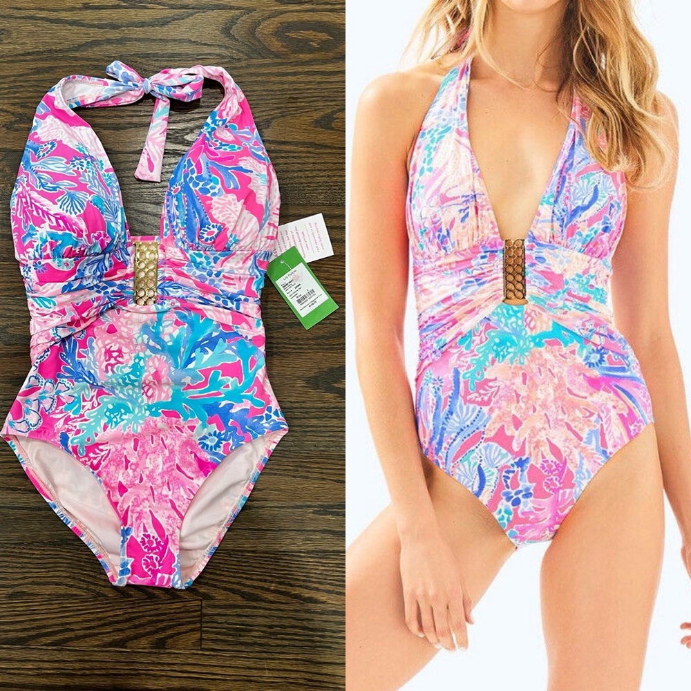 Lilly Pulitzer - Lanai One Piece in Light Pascha Pink Aquadesiac (Size 2)
